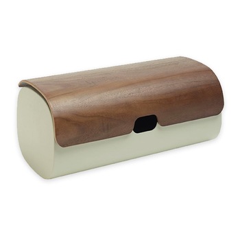 Cutie pentru paine Legnoart, Clibano, din metal, cu capac din lemn de nuc de inalta calitate, finisaj artizanal, alb/maro Cutie pentru paine Legnoart, Clibano, din metal, cu capac din lemn de nuc de inalta calitate, finisaj artizanal, alb/maro