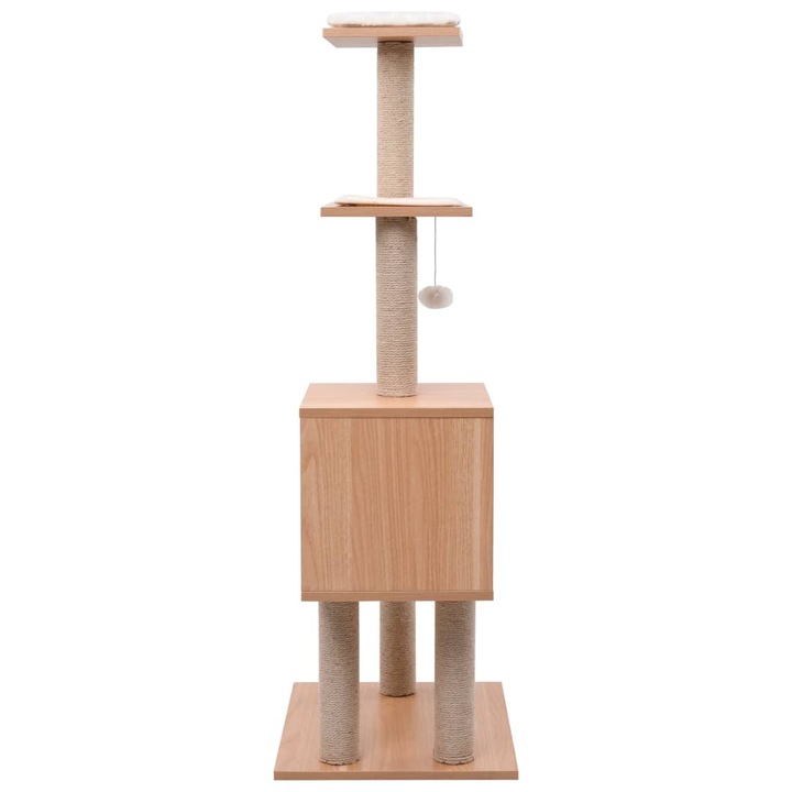 Ansamblu de joaca pentru pisici, vidaXL, MDF/Lemn/Sisal/Iuta/Plus, 48 x 40 x 123 cm, Maro/Alb