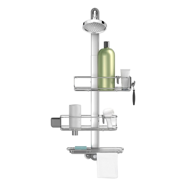 Suport ajustabil pentru accesorii dus "Plus", aluminiu anodizat - simplehuman