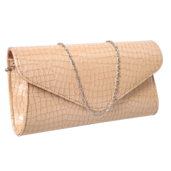 Елегантен плик Magazinul De Genti, крокодилска лачена кожа, модел 08, бежов
