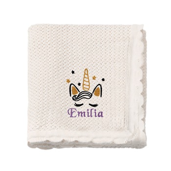 Paturica bebe, LWS, bumbac, tricotata, brodata, model unicorn Emilia Paturica bebe, LWS, bumbac, tricotata, brodata, model unicorn Emilia