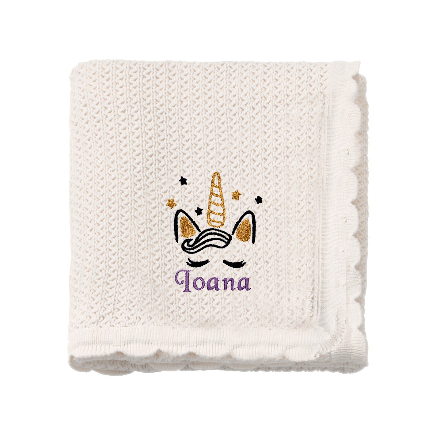 Paturica bebe, LWS, bumbac, tricotata, brodata, model unicorn Ioana