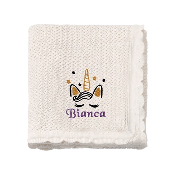 Paturica bebe, LWS, bumbac,tricotata, brodata, model unicorn Bianca Paturica bebe, LWS, bumbac,tricotata, brodata, model unicorn Bianca