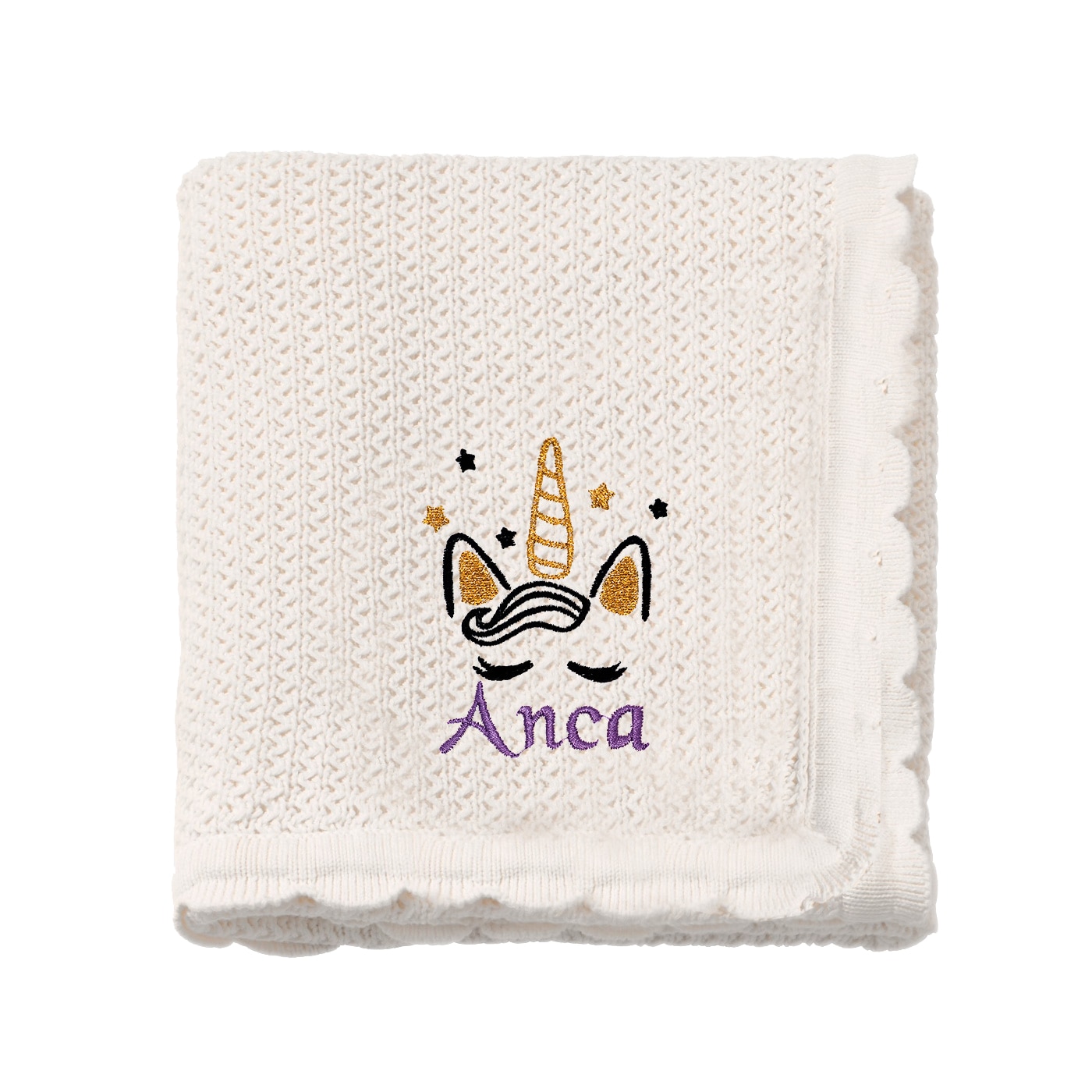 Paturica bebe, LWS, bumbac, tricotata, brodata, model unicorn Anca