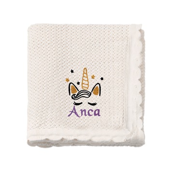 Paturica bebe, LWS, bumbac, tricotata, brodata, model unicorn Anca Paturica bebe, LWS, bumbac, tricotata, brodata, model unicorn Anca