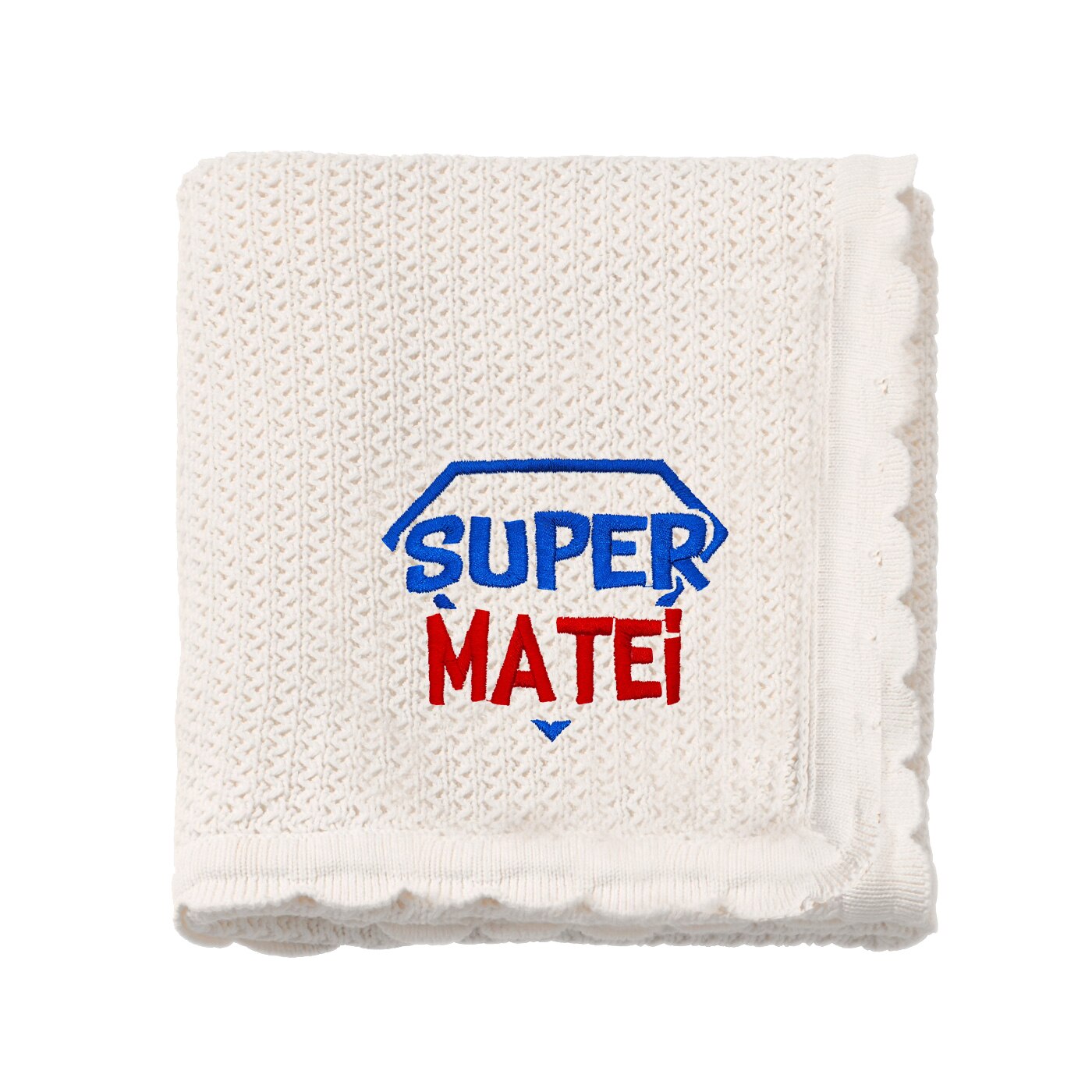 Paturica bebe, LWS, bumbac, tricotata, brodata,model super erou Matei