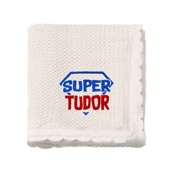 Paturica bebe, LWS, bumbac, tricotata, brodata,model super erou Tudor Paturica bebe, LWS, bumbac, tricotata, brodata,model super erou Tudor