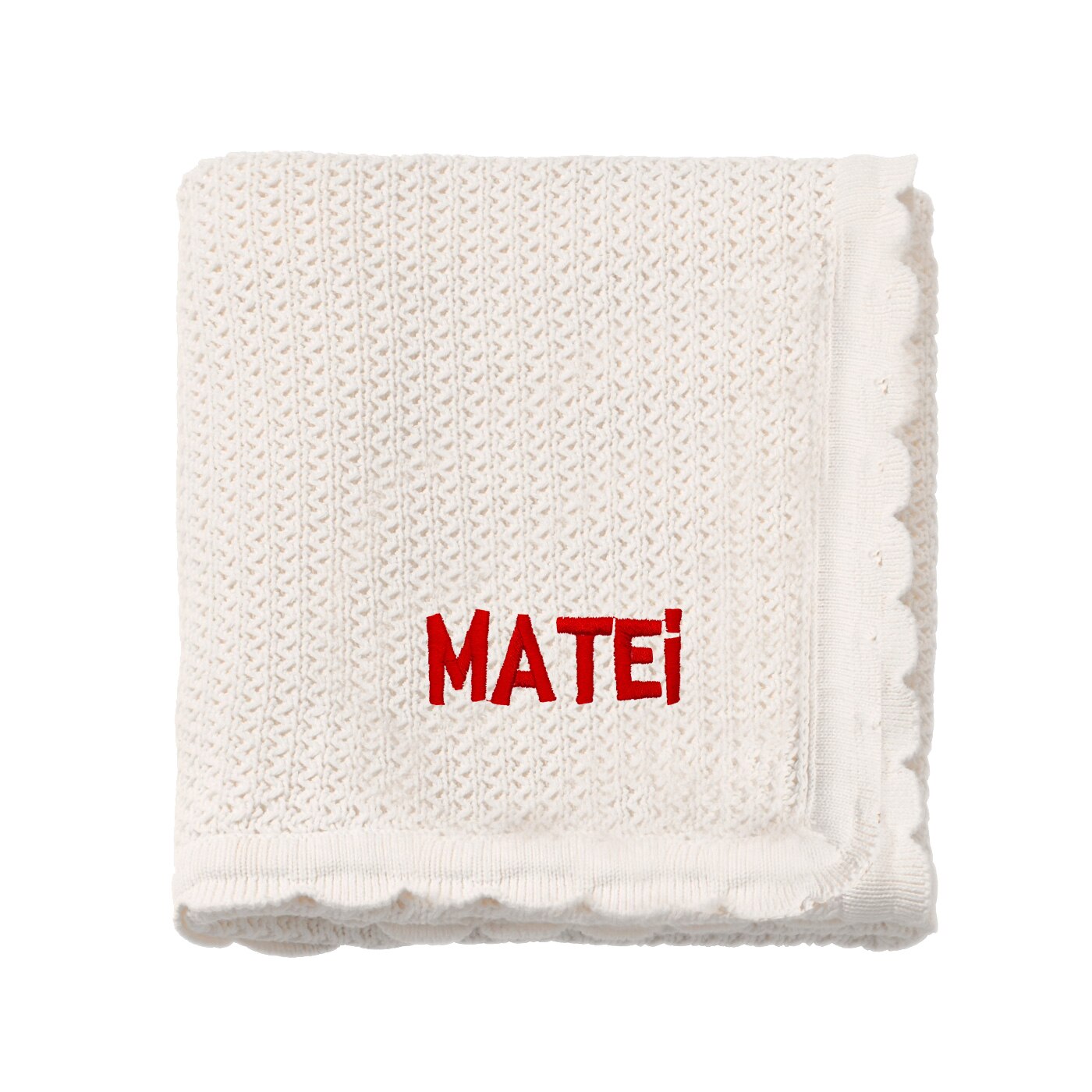 Paturica bebe, LWS, tricotata, bumbac, brodata, model nume Matei