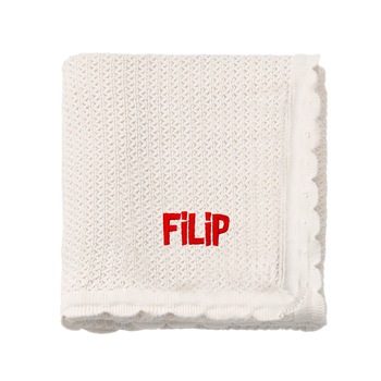 Paturica bebe, LWS, bumbac, tricotata, brodata, model nume Filip Paturica bebe, LWS, bumbac, tricotata, brodata, model nume Filip