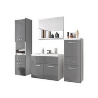 Set mobilier baie + Chiuveta + Sifon, MIRJNA 24, Lumia, alb / alb + gri lucios