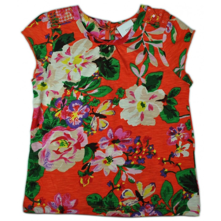 NEXT top portocaliu, model cu flori nasturi la spate, maneci scurte