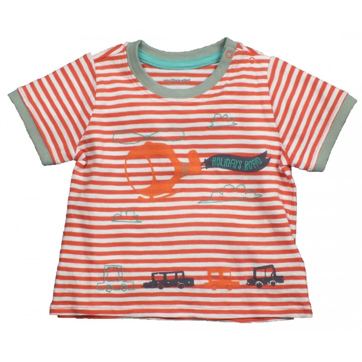 Vertbaudet piros csíkos, helikopteres póló