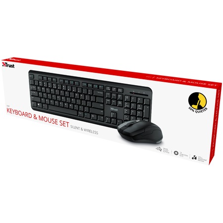 Kit tastatura + mouse wireless Trust Ody, Silent, USB, Negru