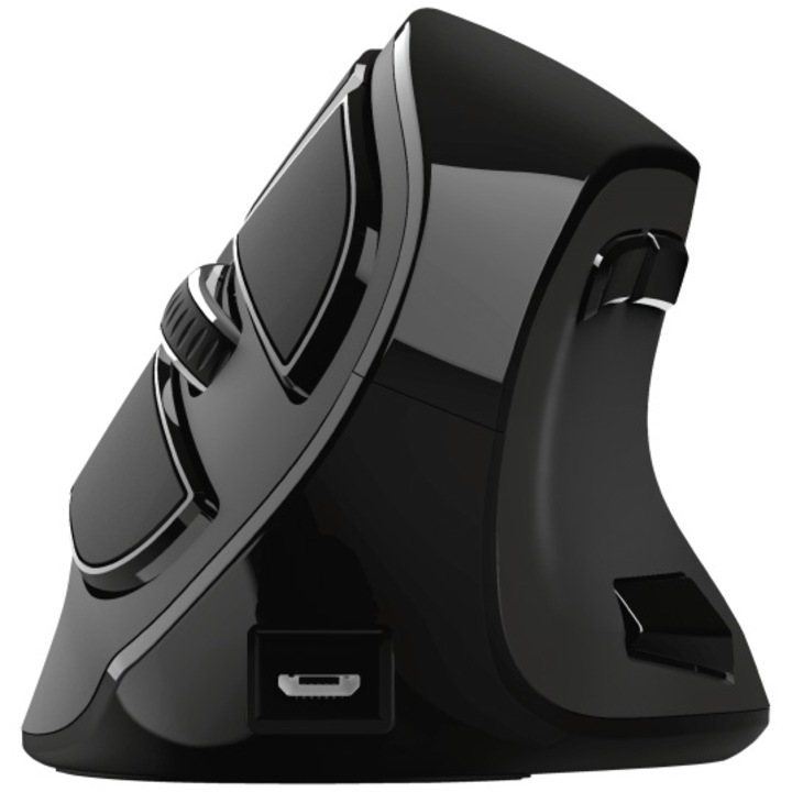 Безжична мишка Trust Voxx, Вертикален ергономичен дизайн, 2.4GHz&Bluetooth, Дисплей, Презареждане, Черен