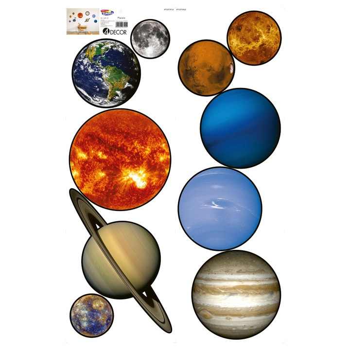 Set stickere decorative pentru camera copiilor, planetele sistemului solar, 60 x 90 cm
