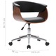 Scaun de birou, vidaXL, Piele artificiala/Lemn curbat, 59,5 x 58 x (66-74) cm, Negru
