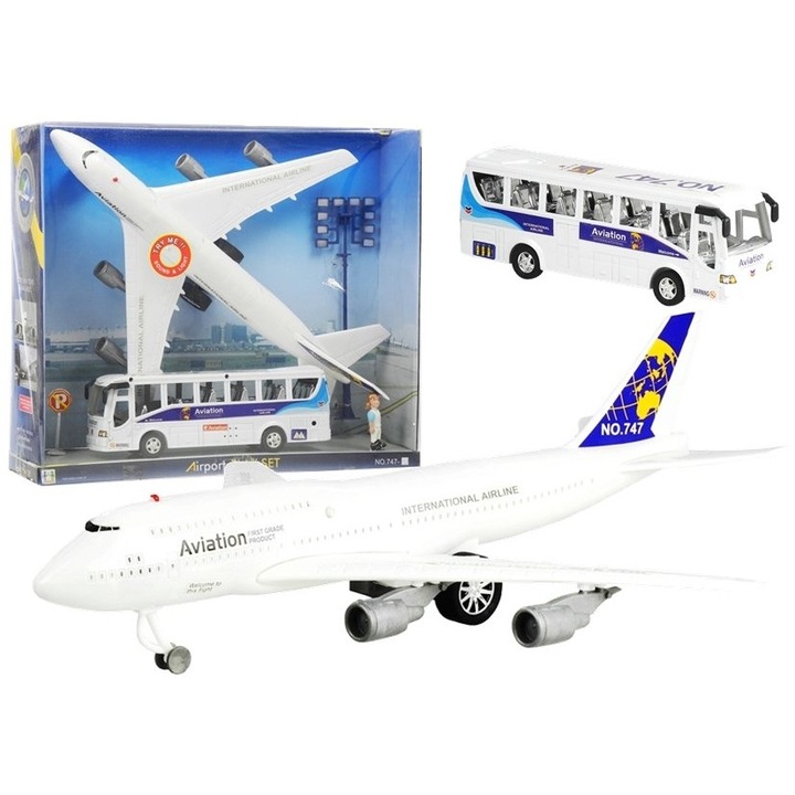 Set de joaca aeroport cu aeronava si autobuz