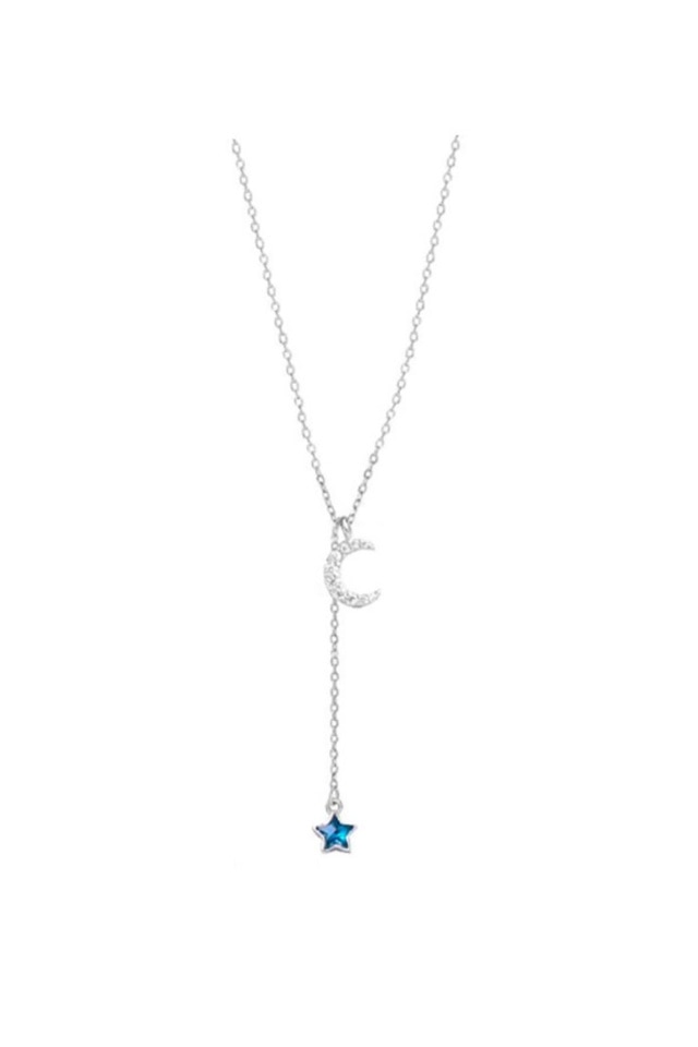 Lant din argint 925 Blue Star cu pandantiv in forma de stea si luna, 40 cm, ideal cadou, aniversare, sarbatori
