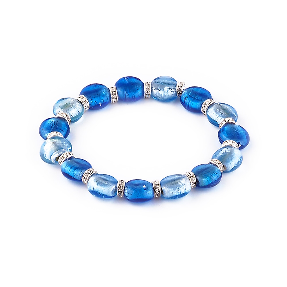 Bratara PERLA albastru cu bleu sidefat din sticla de Murano, diametru 6-7 cm, Bijuterii Original Murano