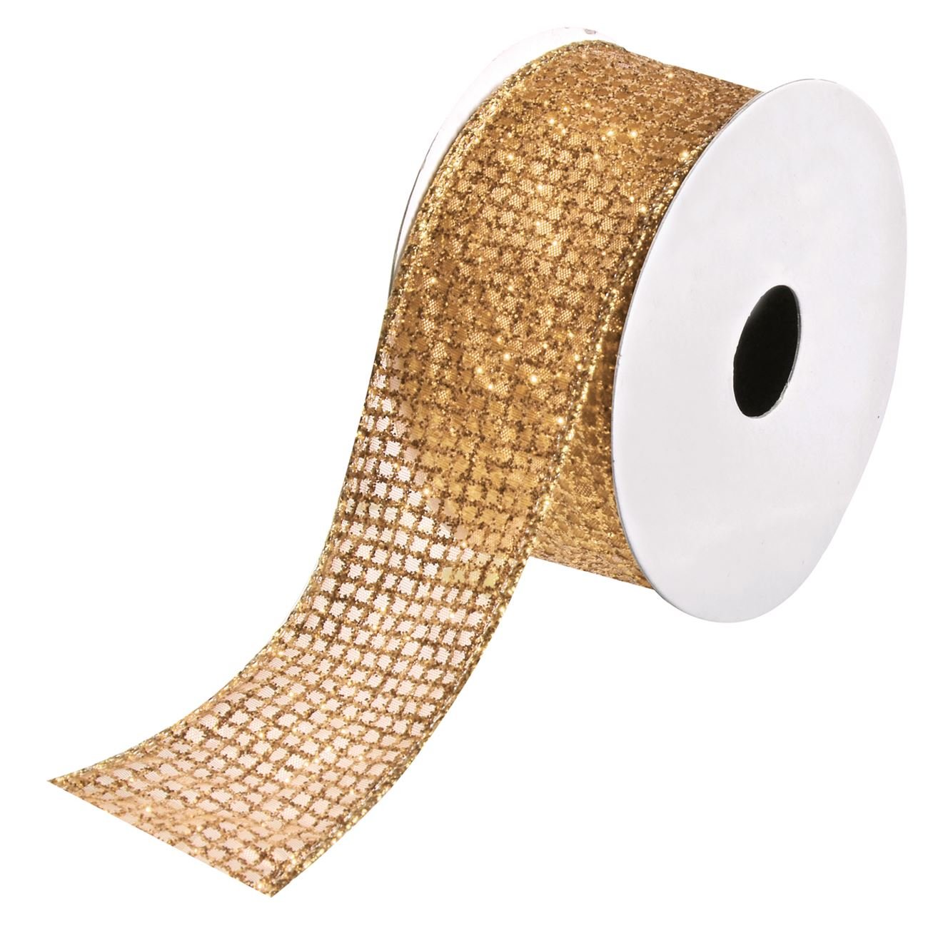 Panglica de Craciun aurie, 5 m x 38 mm