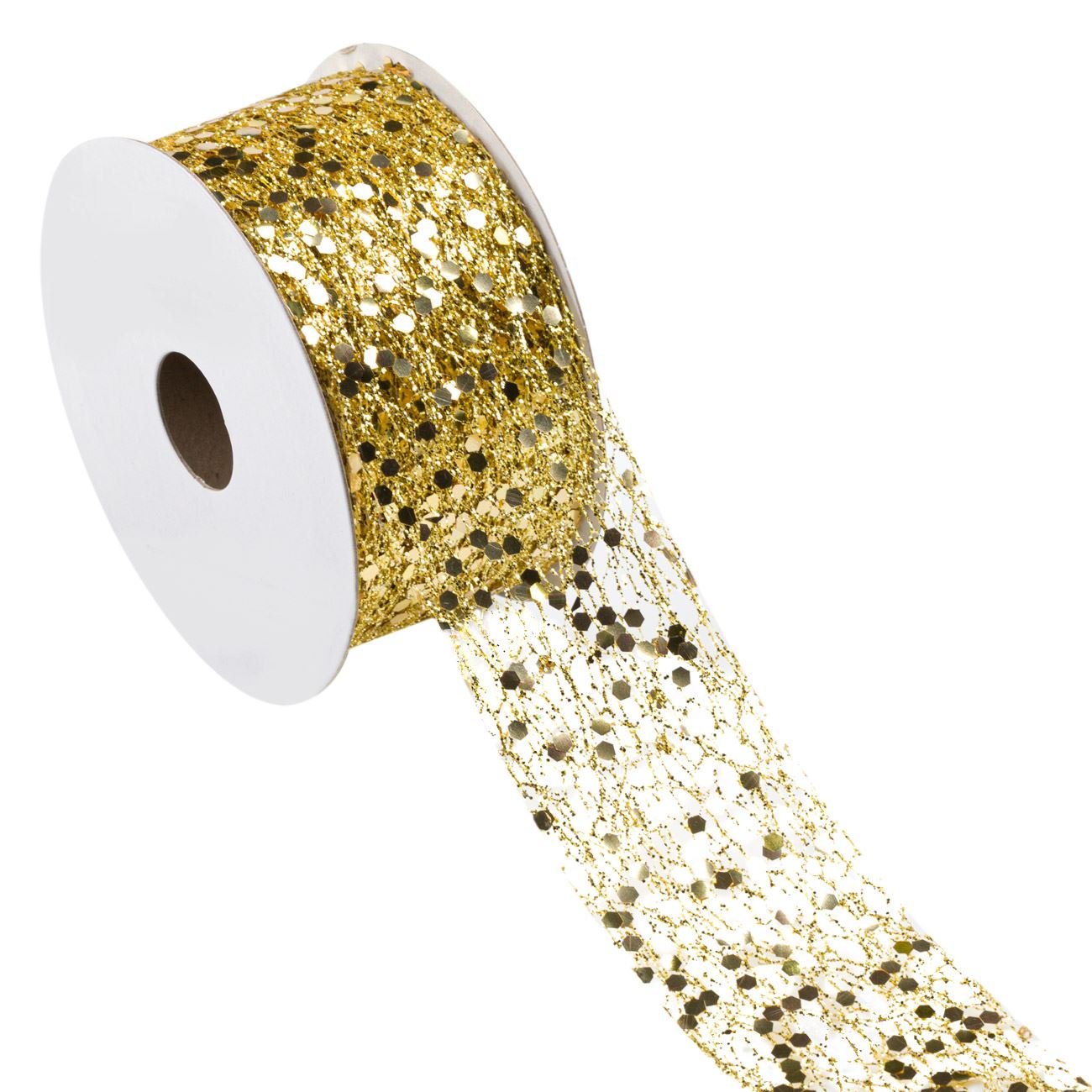 Panglica aurie perforata cu buline lucioase de Craciun, Lioness, 5 m x 38 mm