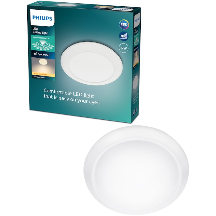 Plafoniera LED integrat Philips Cinnabar, 16W (75W), 1100 lm, lumina alba calda, clasa energetica F