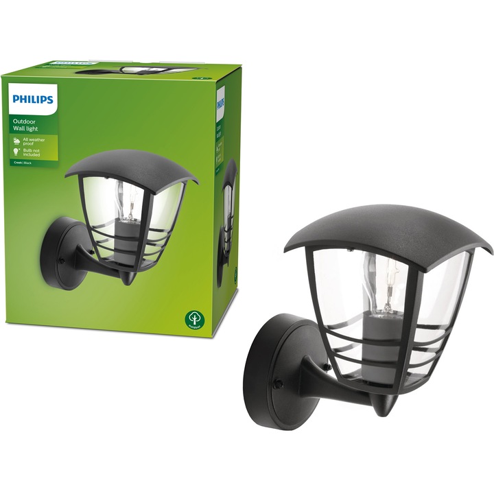 Aplica (felinar) exterior varf sus Philips Creek, E27, 1 x 60W, Negru