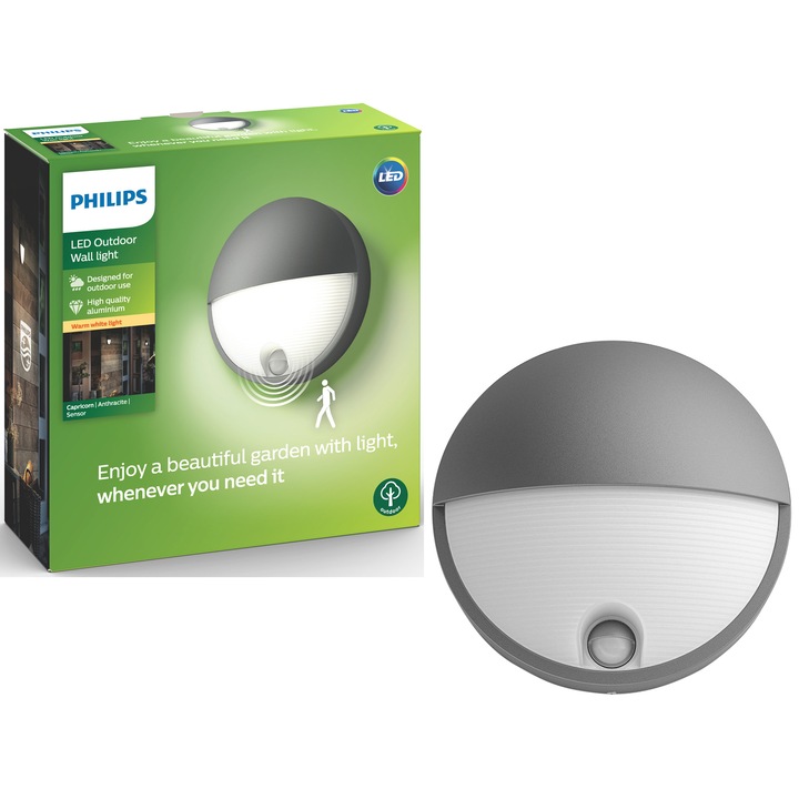 Aplica exterior cu senzor Philips Capricorn 1x6W Led, Antracit, clasa energetica F