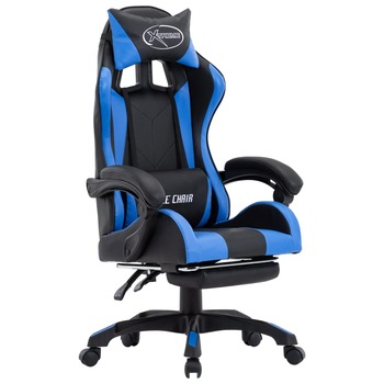 Scaun de gaming cu suport picioare, vidaXL, Piele ecologica, 64 x 65 x (111,5-119) cm, Albastru/Negru Scaun de gaming cu suport picioare, vidaXL, Piele ecologica, 64 x 65 x (111,5-119) cm, Albastru/Negru