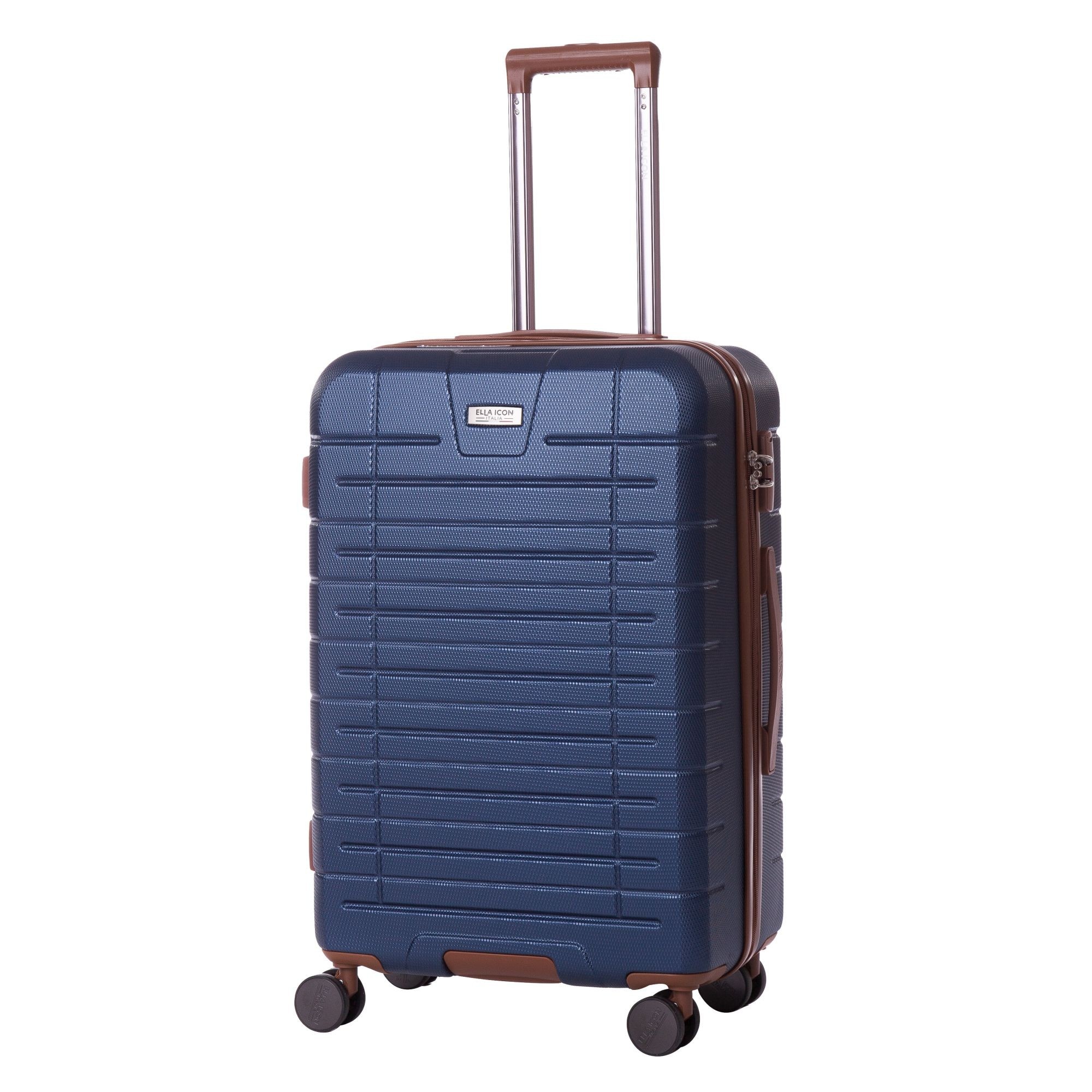 Troler Ella Icon Leaf, ABS, albastru/maro, 4 roti, 78 x 51 x 32 cm