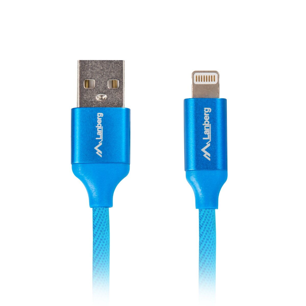 Cablu premium USB 2.0 tata la 8-pin Lightning tata, Lanberg 41648, lungime 1.8 m, invelis textil, albastru