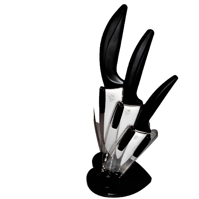Set Cutite Ceramica , INWIN , 3 piece , Ceramica Alba cu Suport Transparent/Negru, Forma Inima