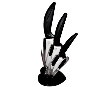 Set Cutite Ceramica , INWIN , 3 piece , Ceramica Alba cu Suport Transparent/Negru, Forma Inima Set Cutite Ceramica , INWIN , 3 piece , Ceramica Alba cu Suport Transparent/Negru, Forma Inima