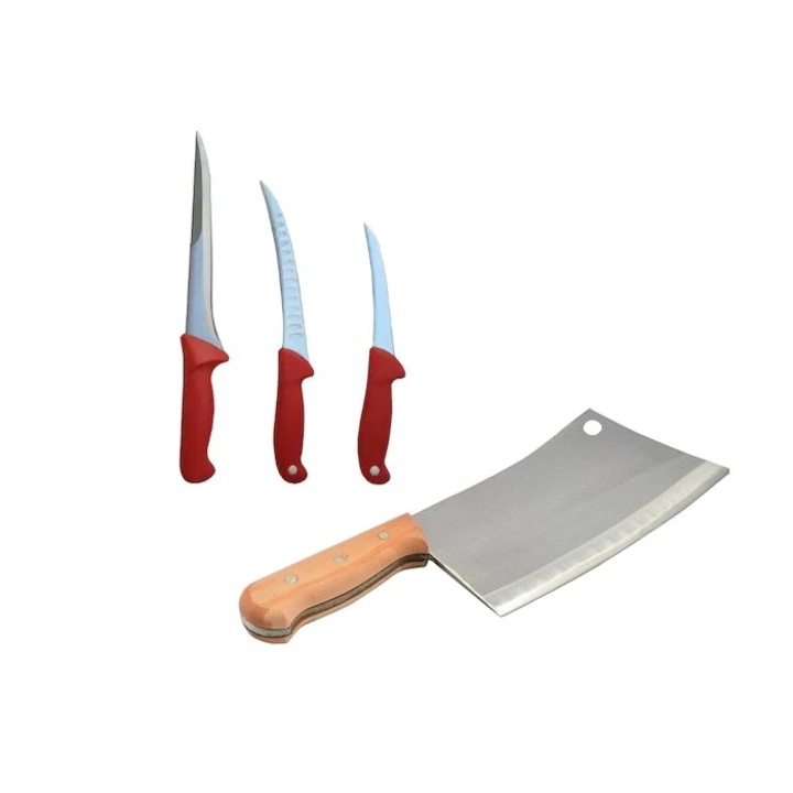 Pachet macelarie format din 3 cutite BRT-00 profesionale pentru injunghiat, dezosat, filetat si un Satar profesional