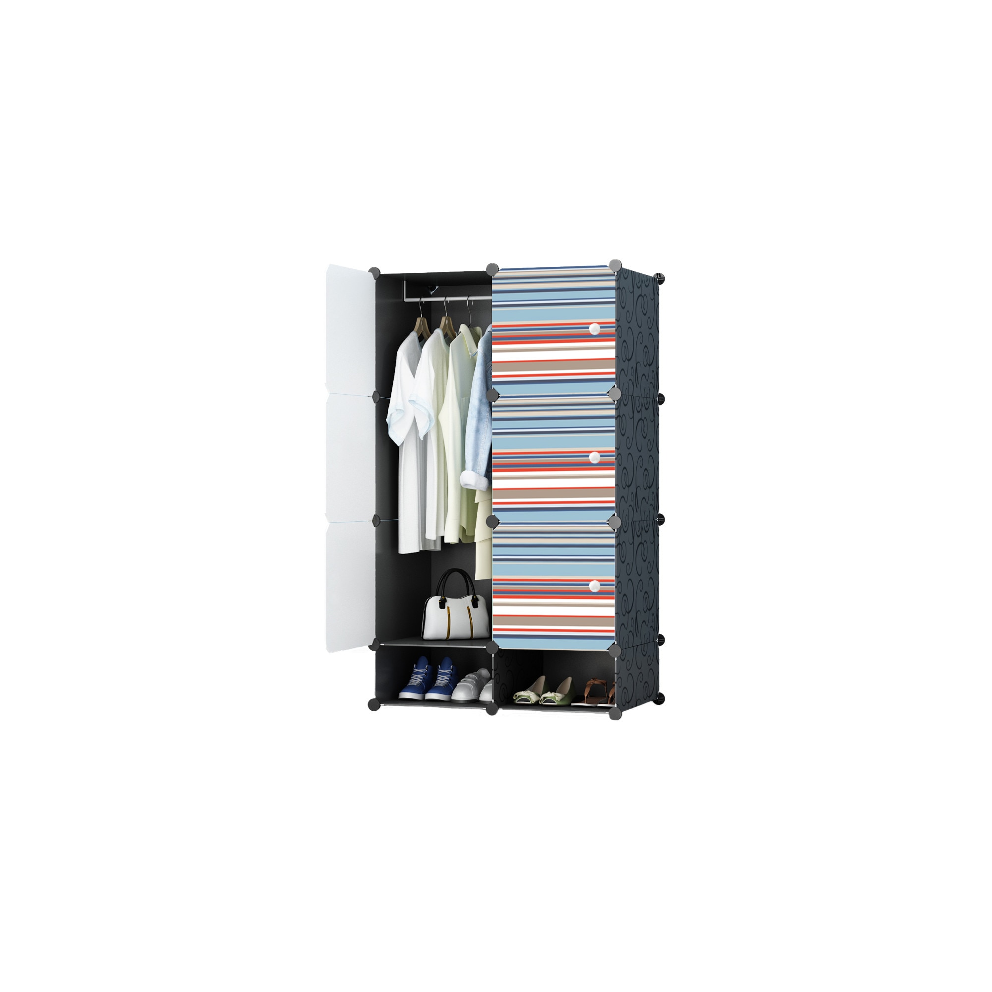 Dulap modular din plastic cu schelet metalic, D3230N, culoare Negru, 129 x 75 x 37 cm