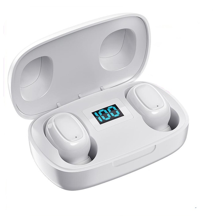 Слушалки MRG L-TWS-T10S, Bluetooth, С дисплей, in-ear, Бели