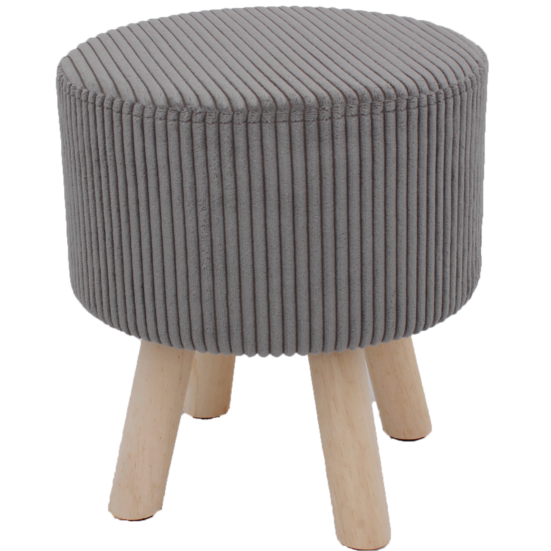 Taburet rotund din catifea,cu patru picioare din lemn, Dimensiuni 37x41 cm , Grunberg ,TB97 ,Gri