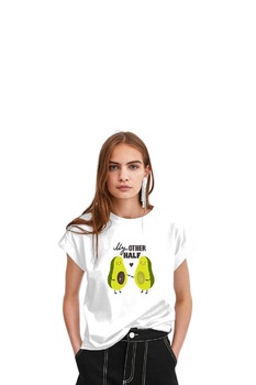 Tshirt Shop - Avocado grafikás, női pamut póló, fehér színben, S méret