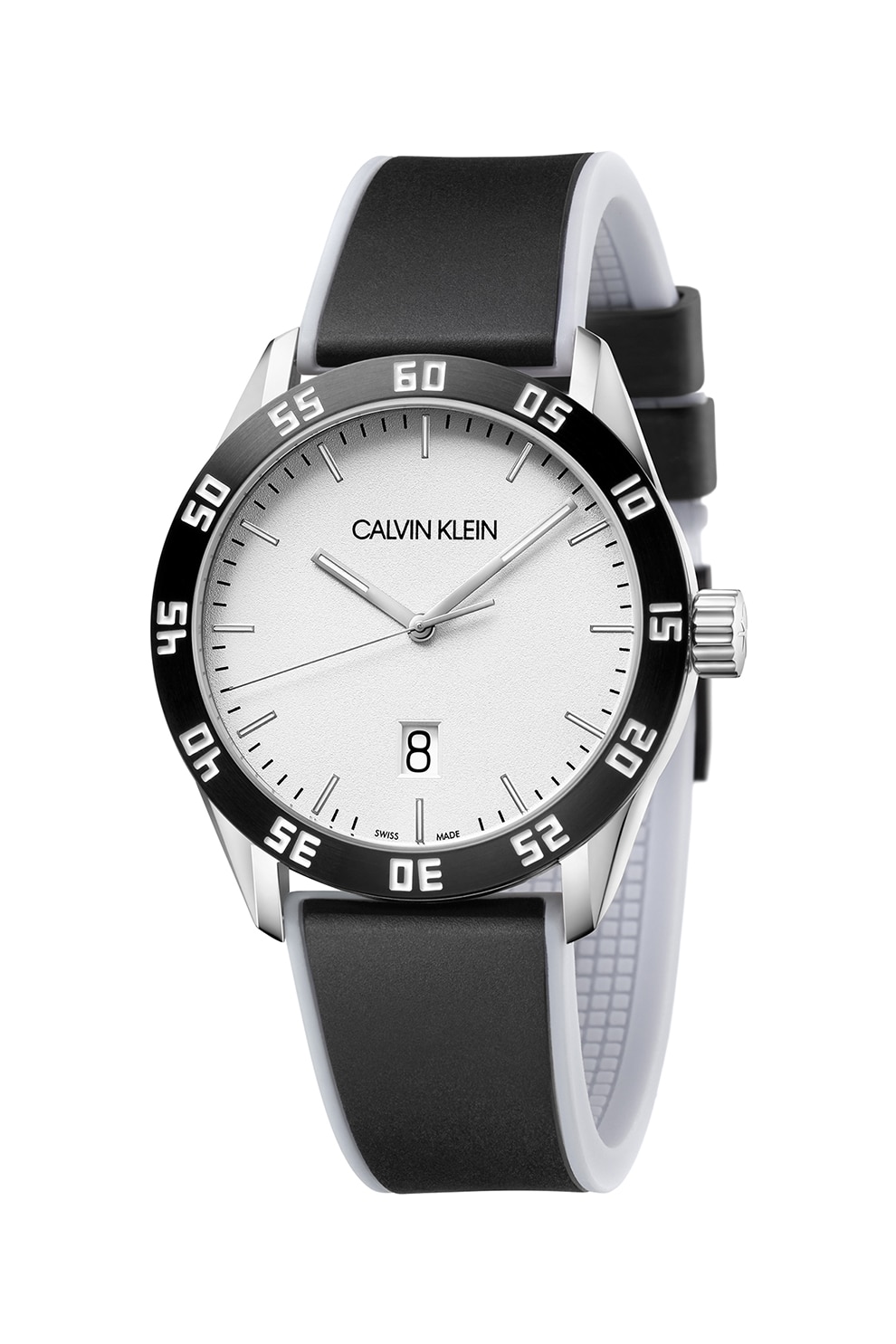 CALVIN KLEIN, Ceas quartz cu o curea din silicon, Negru/Alb/Argintiu