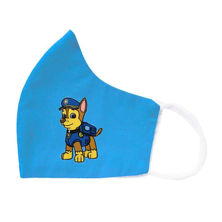 Комплект от 3 защитни маски за деца, персонализирани с бродерия на Paw Patrol, 100% памук, за многократна употреба, 2 слоя, Magic Mirror Fashion, синьо