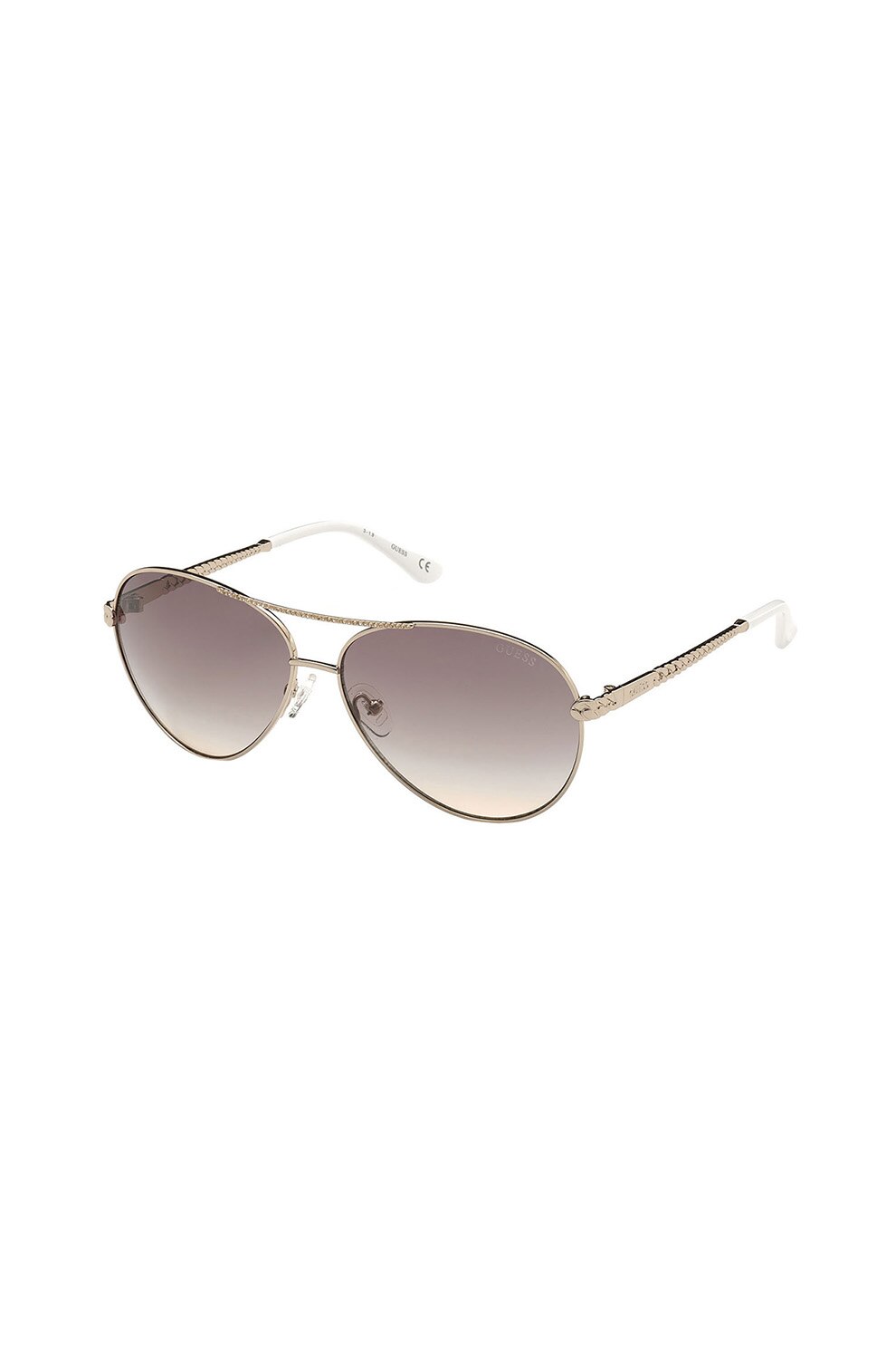 Guess, Ochelari de soare cu rama metalica, Auriu/Maro/Alb, 60-13-135 Standard