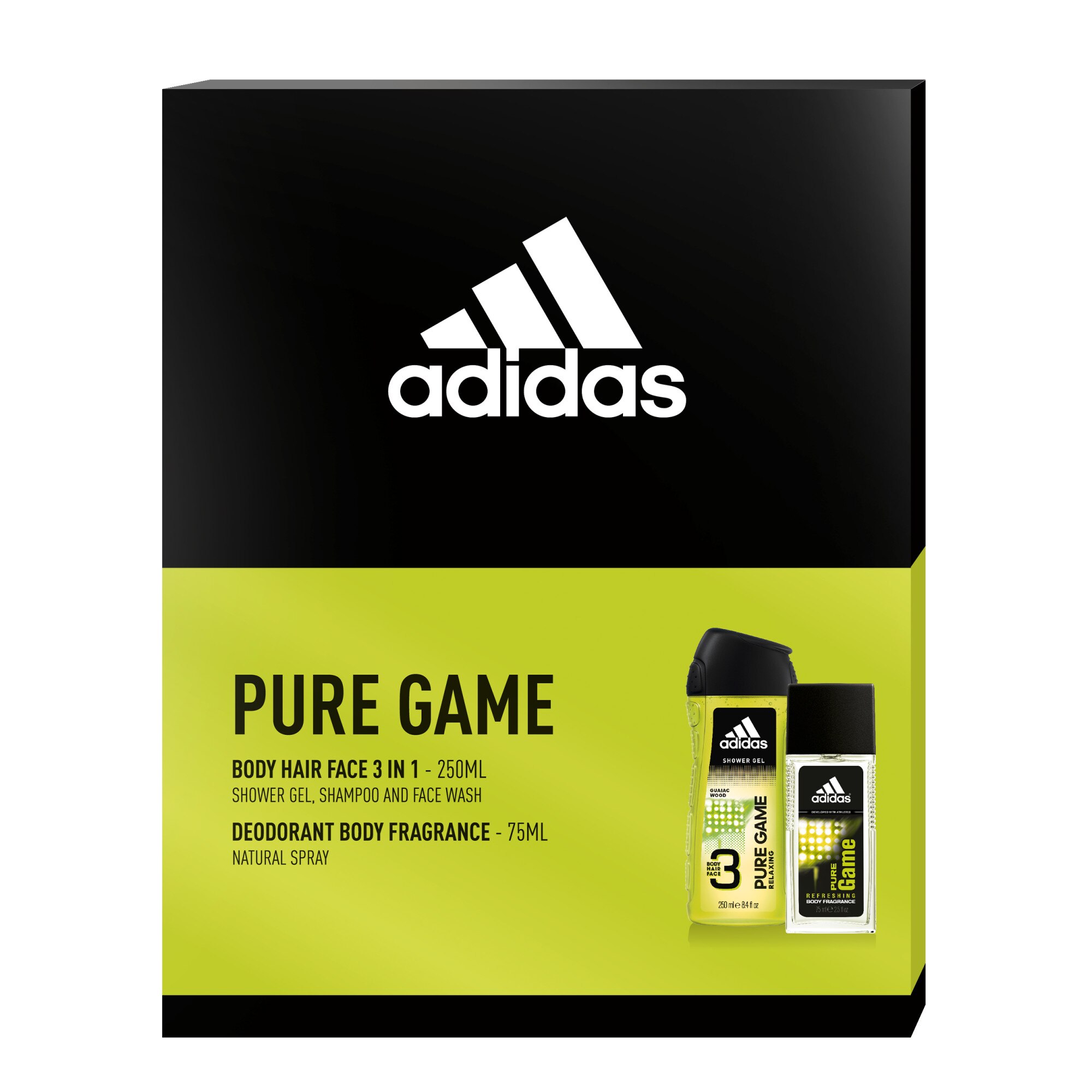 Set Adidas Pure Game, barbati: Deodorant natural spray, 75 ml + Gel de dus, 250 ml