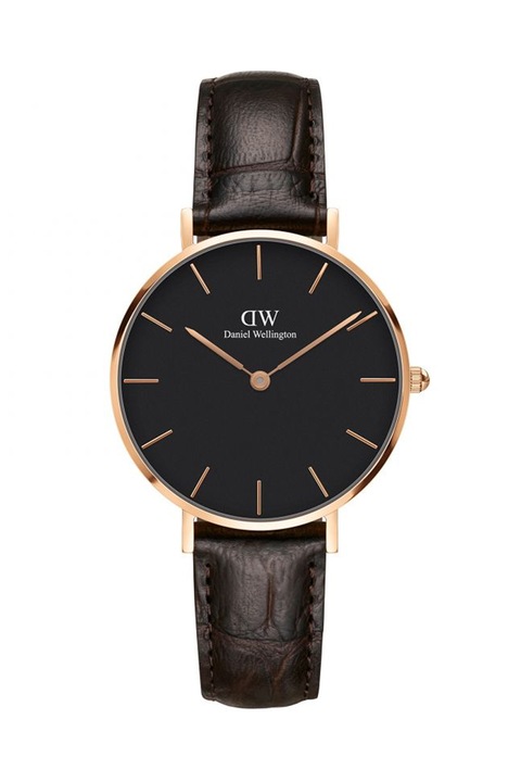 Daniel Wellington, Ceas analog unisex cu o curea din piele, Maro inchis