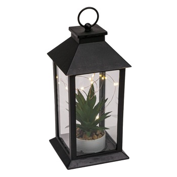 Felinar decorativ, cu pietricele si planta artificiala, luminite incluse , 22 cm Felinar decorativ, cu pietricele si planta artificiala, luminite incluse , 22 cm
