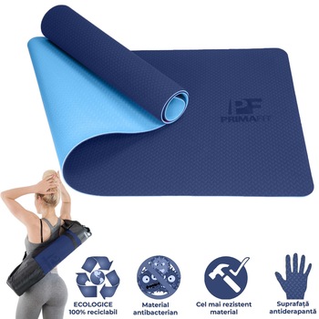 Saltea Ecologic Pentru Yoga Prima Fit, Fitness Si Exercitii Fizice, Pilates, Gimnastica Si Aerobic, 183cm x 61cm x 0,6cm, Husa De Transport, Antibacteriene, Hipoalergenice, Yoga Mat, Densitate Mare, Suprafata Antiderapanta, Albastru Inchis Saltea Ecologic Pentru Yoga Prima Fit, Fitness Si Exercitii Fizice, Pilates, Gimnastica Si Aerobic, 183cm x 61cm x 0,6cm, Husa De Transport, Antibacteriene, Hipoalergenice, Yoga Mat, Densitate Mare, Suprafata Antiderapanta, Albastru Inchis