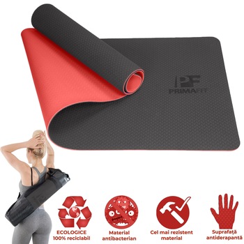 Saltea Ecologic Pentru Yoga Prima Fit, Fitness Si Exercitii Fizice, Pilates, Gimnastica Si Aerobic, 183cm x 61cm x 0,6cm, Husa De Transport, Antibacteriene, Hipoalergenice, Yoga Mat, Densitate Mare, Suprafata Antiderapanta, Rosu Saltea Ecologic Pentru Yoga Prima Fit, Fitness Si Exercitii Fizice, Pilates, Gimnastica Si Aerobic, 183cm x 61cm x 0,6cm, Husa De Transport, Antibacteriene, Hipoalergenice, Yoga Mat, Densitate Mare, Suprafata Antiderapanta, Rosu