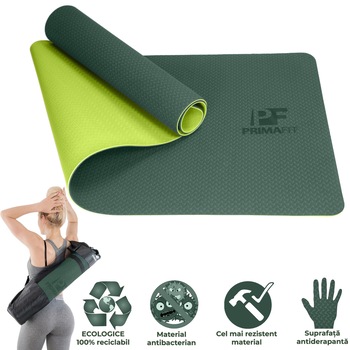 Saltea Ecologic Pentru Yoga Prima Fit, Fitness Si Exercitii Fizice, Pilates, Gimnastica Si Aerobic, 183cm x 61cm x 0,6cm, Husa De Transport, Antibacteriene, Hipoalergenice, Yoga Mat, Densitate Mare, Suprafata Antiderapanta, Verde Inchis Saltea Ecologic Pentru Yoga Prima Fit, Fitness Si Exercitii Fizice, Pilates, Gimnastica Si Aerobic, 183cm x 61cm x 0,6cm, Husa De Transport, Antibacteriene, Hipoalergenice, Yoga Mat, Densitate Mare, Suprafata Antiderapanta, Verde Inchis