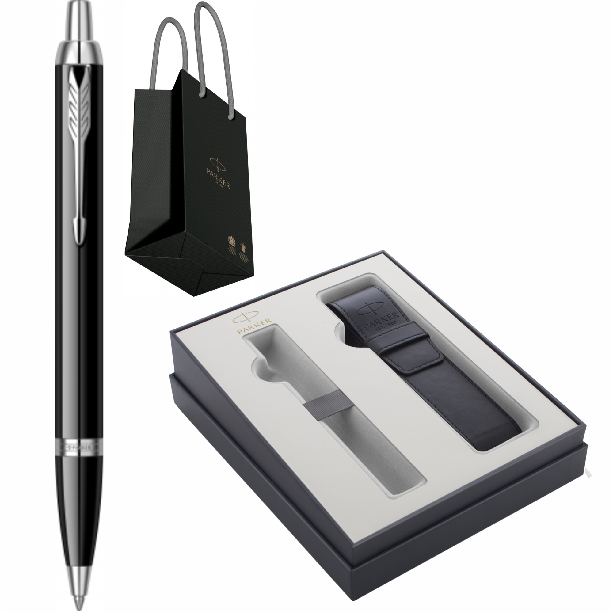 Pix Parker IM Royal Black Lacquer CT Personalizat prin Gravura Laser in Cutie cu Etui Piele Parker Focus Collection in Punga Parker