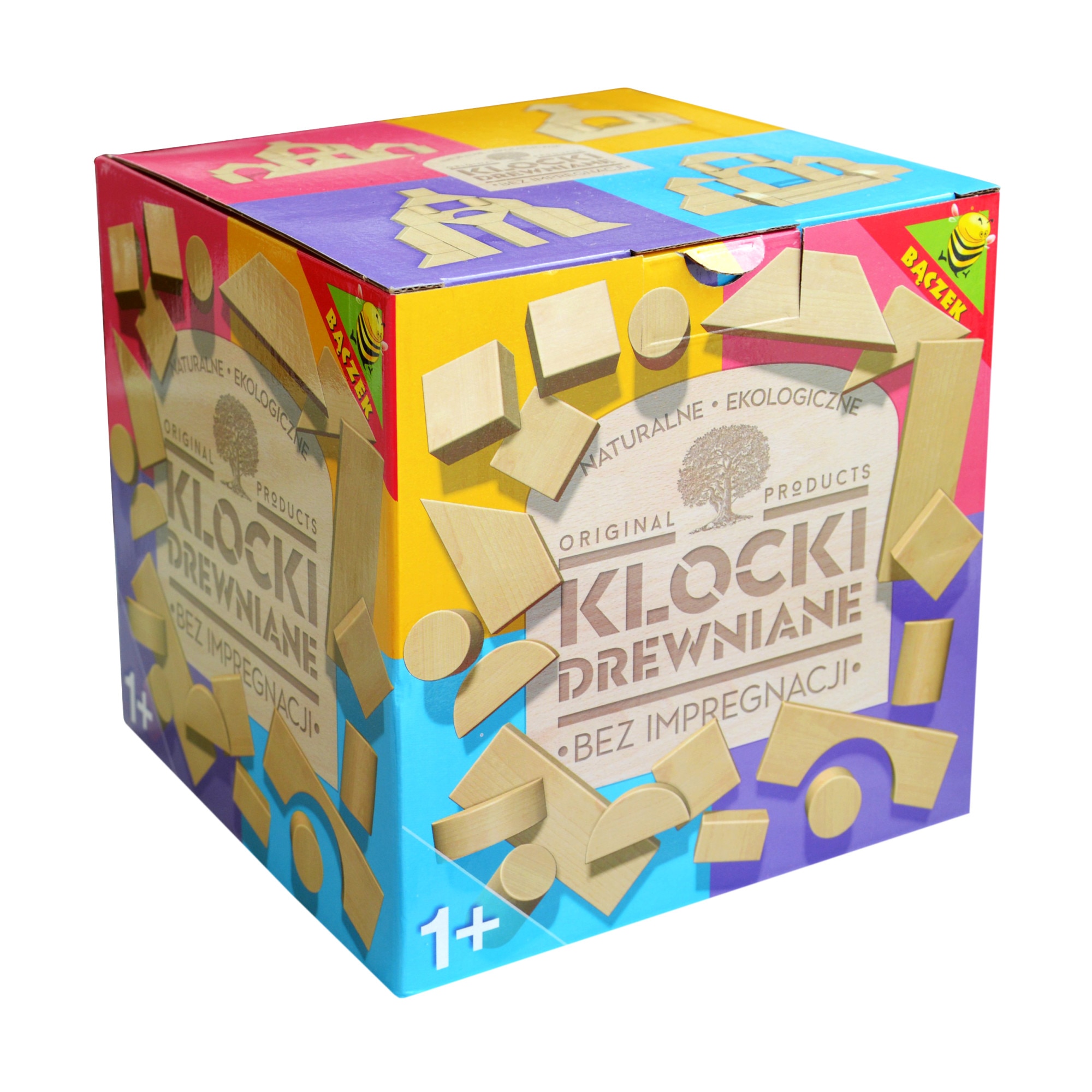 Set cuburi de constructie, 54 piese din lemn natur, ecologice