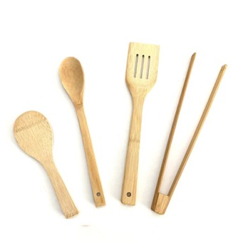 Set 4 ustensile pentru bucatarie, cu suport , din bambus Set 4 ustensile pentru bucatarie, cu suport , din bambus